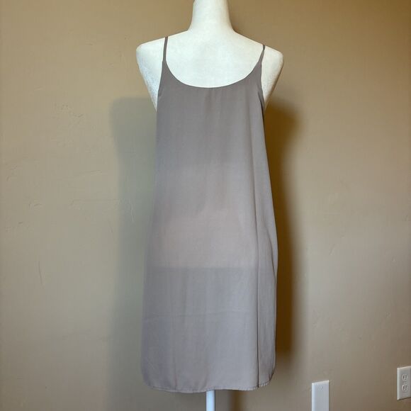 00s Mini Nude Strappy Slip Dress Vtg Made In USA Simple Clean Girl Basic Y2K M/L - Picture 5 of 9